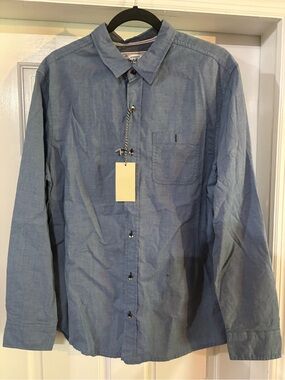 Flag & Anthem Mens L Long Sleeve Button Down Shirt Blue Small Dots